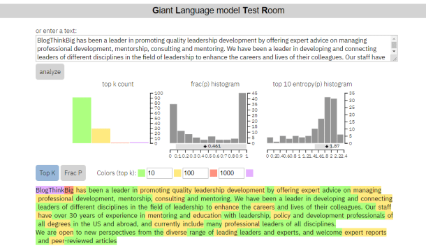 Giant Language Model Test Room GLTR Talk To Transformer