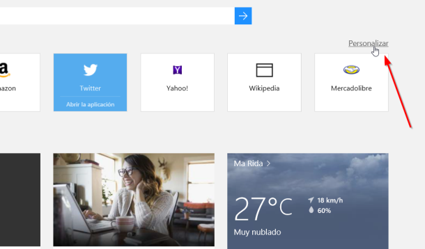 Personalizar página de inicio de Edge