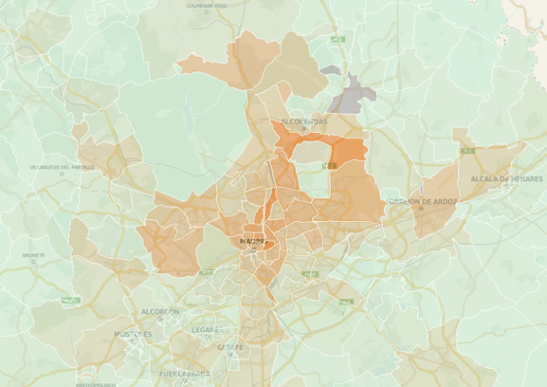 Figura 3: Distribución de la densidad de trabajadores en Madrid.