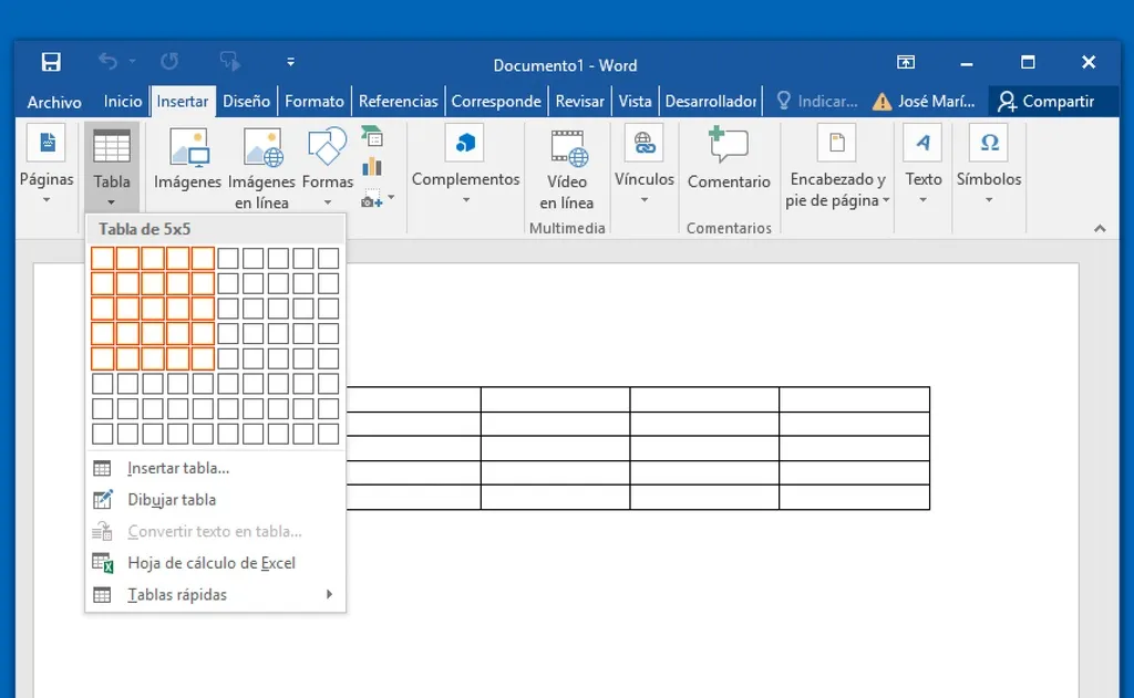 Insertar tabla excel en word