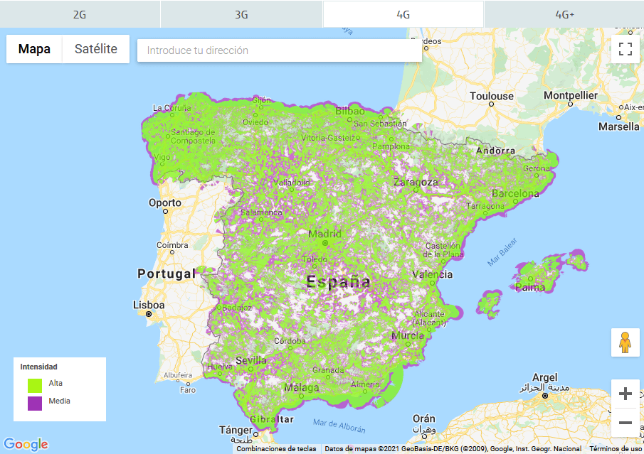 Mapa de cobertura móvil Movistar en España