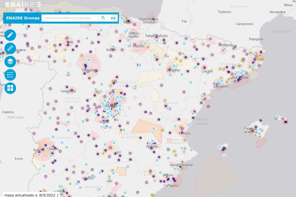 Mapa de zonas de vuelo para drones en España