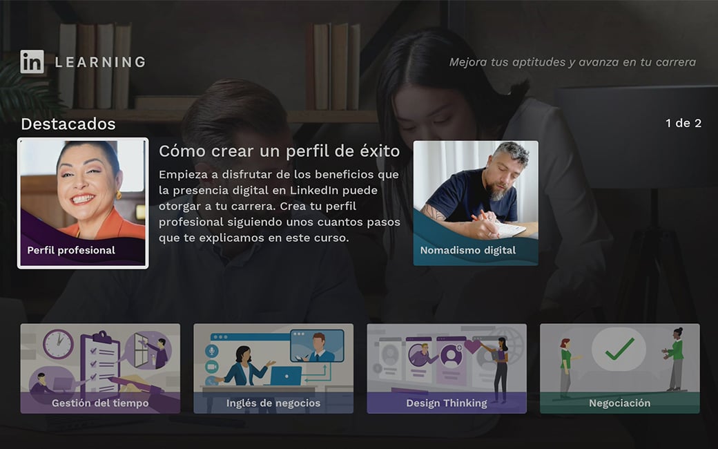 Pantalla de la Living App de LinkedIn de Learning