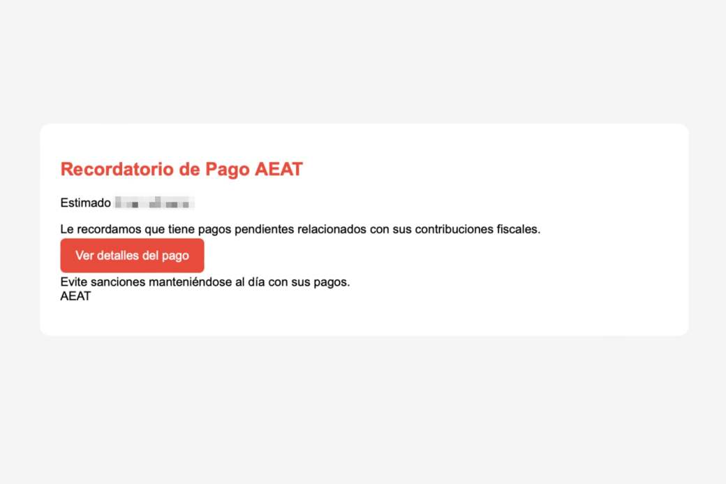 Ejemplo de mensaje falso de la AEAT