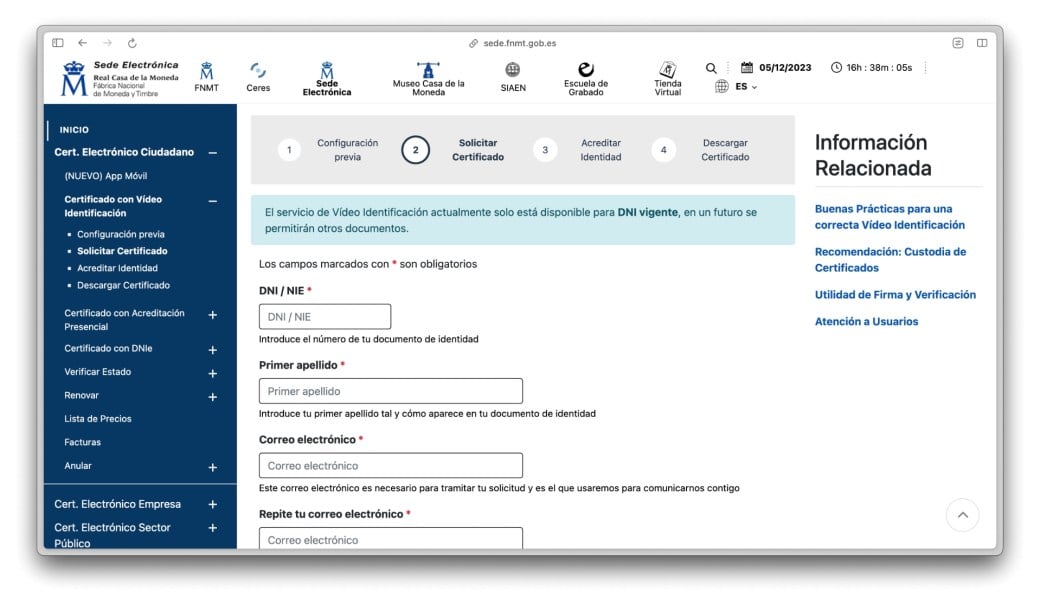 Web para expedir el certificado digital desde casa.