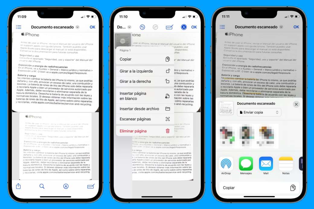 Desde iOS puedes guardar, editar o compartir documentos escaneados