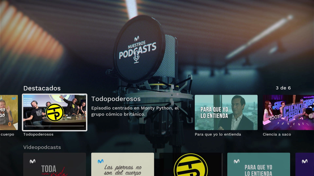 Pantalla de la Living App de videopodcasts de Todopoderosos