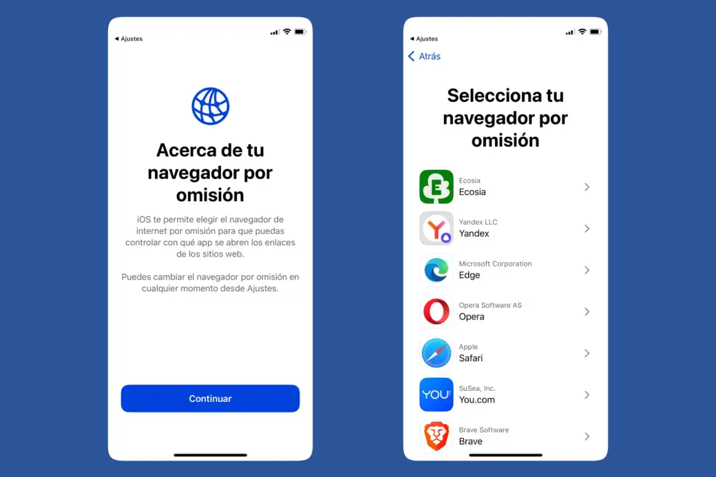 Cambiar el navegador en iOS 17.4 en adelante