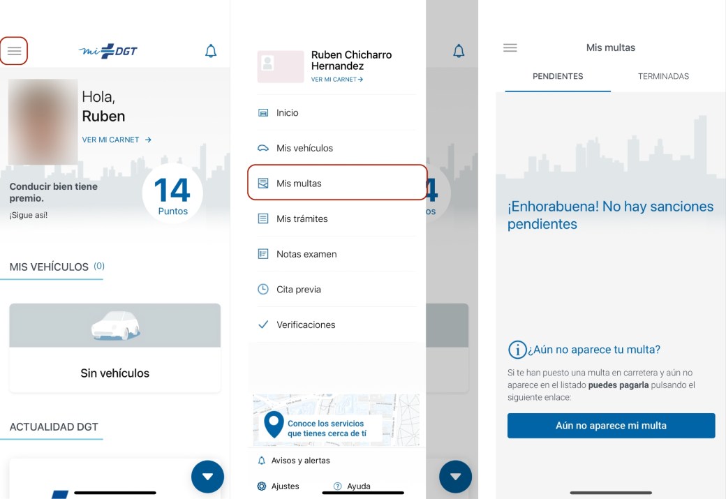 Consultar multas en la app de la DGT.
