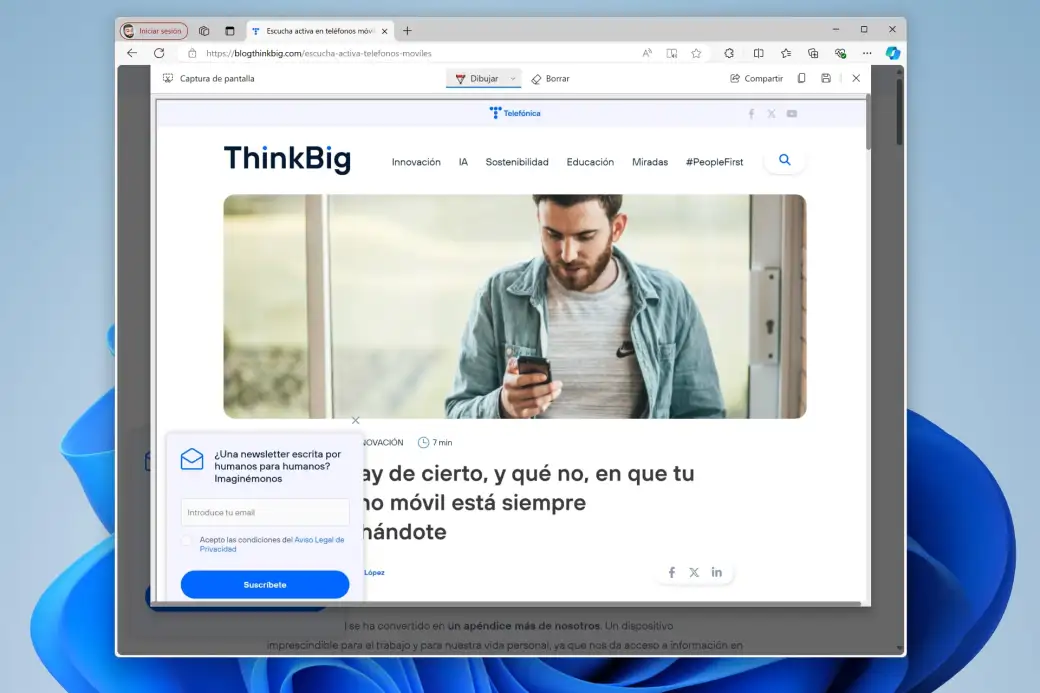 Microsoft Edge incluye una función para guardar una página web en imagen