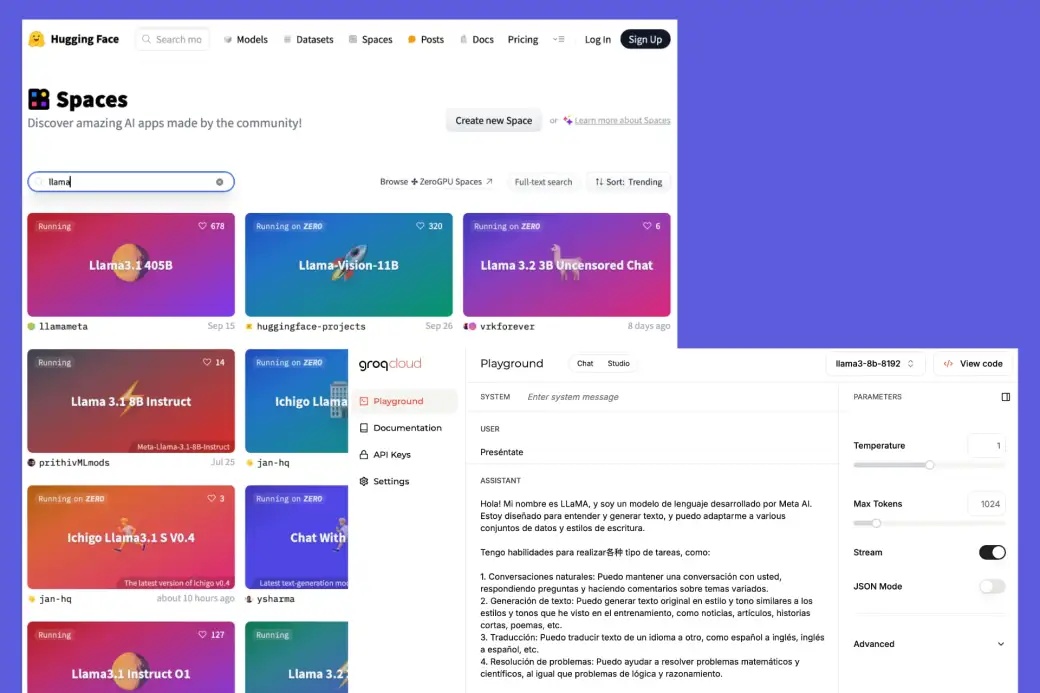 Probar gratis Llama con Hugging Face o Groq