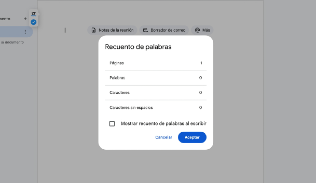 Truco Google Docs recuento palabras