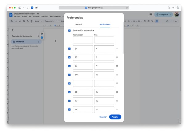 Sustitución texto Google Docs