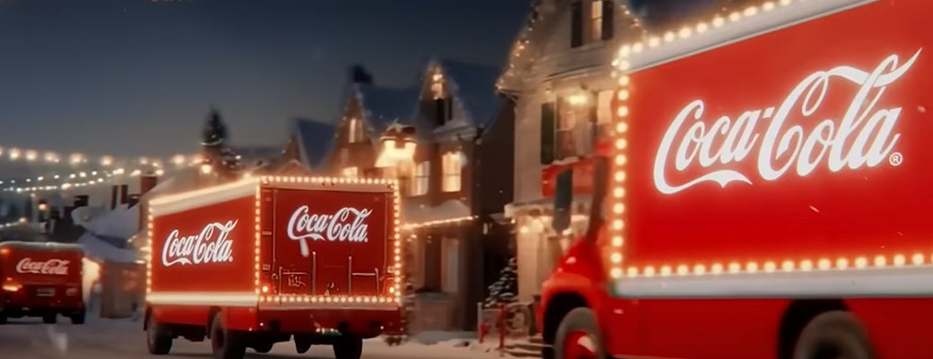 Camiones de Coca-Cola repartiendo en Navidad generado por IA