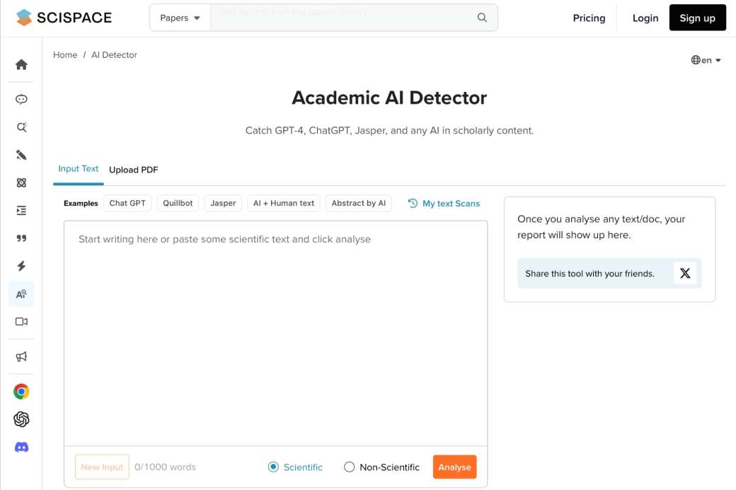 Scispace tiene un detector de textos escritos con IA