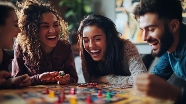 personas jugando a juegos de mesa, riendose