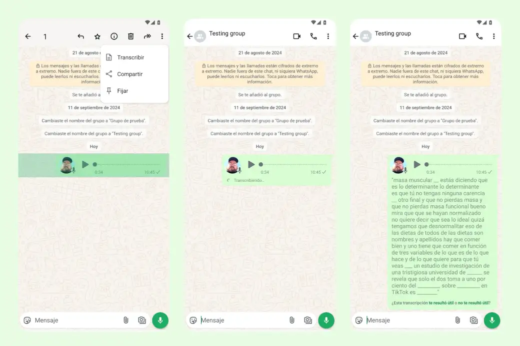 Transcribir mensajes de audio en WhatsApp