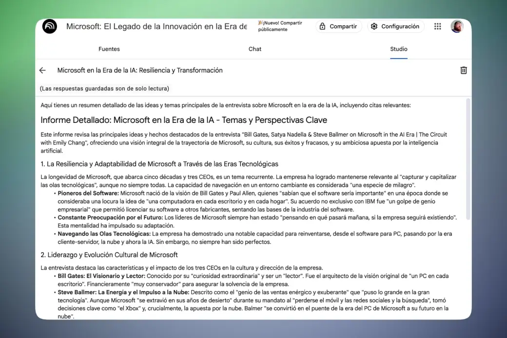 NotebookLM puede resumir el contenido de videos de YouTube, audios, documentos y archivos PDF