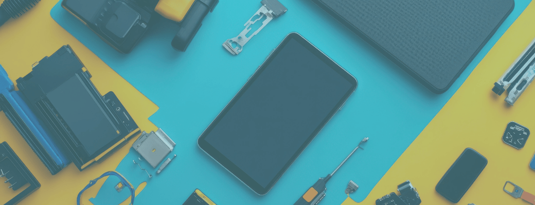 capa-disposicion-plana-de-aparatos-y-herramientas-tecnologicas-modernas-en-un-telon-de-fondo-vibrante-que-muestra-la-innovacion-y-la-creatividad-en-la-tecnologia