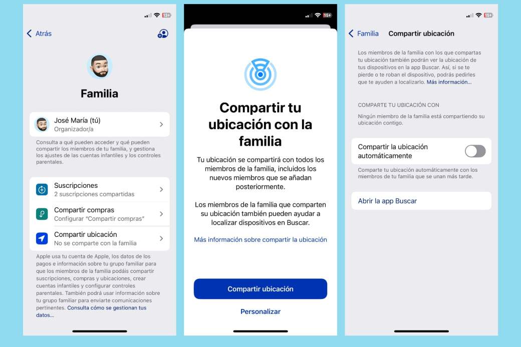 Compartir tu ubicación con tu familia en iPhone