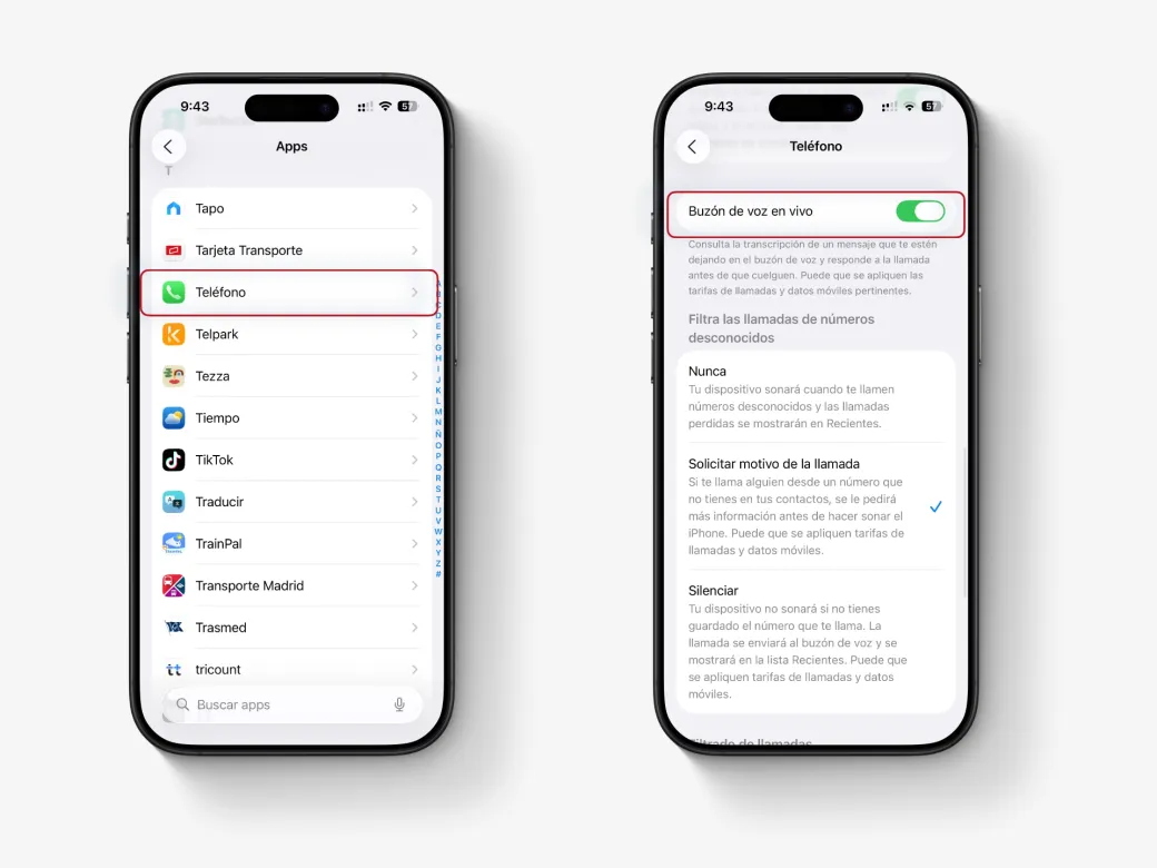 Desactivar buzón de voz en vivo en el iPhone