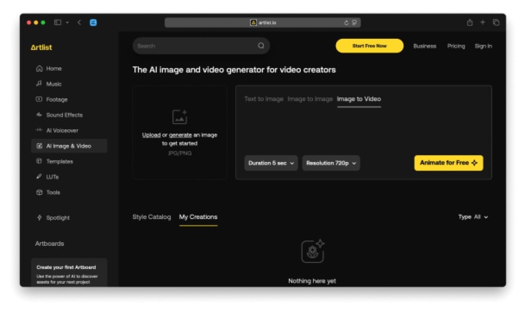 Artlist, convertir foto a vídeo