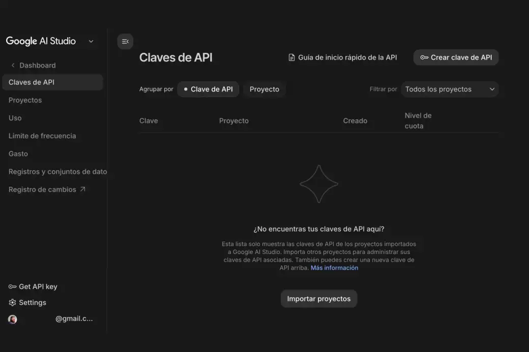 Desde Google AI Studio puedes solicitar la clave de API para usar la API gratis de Gemini