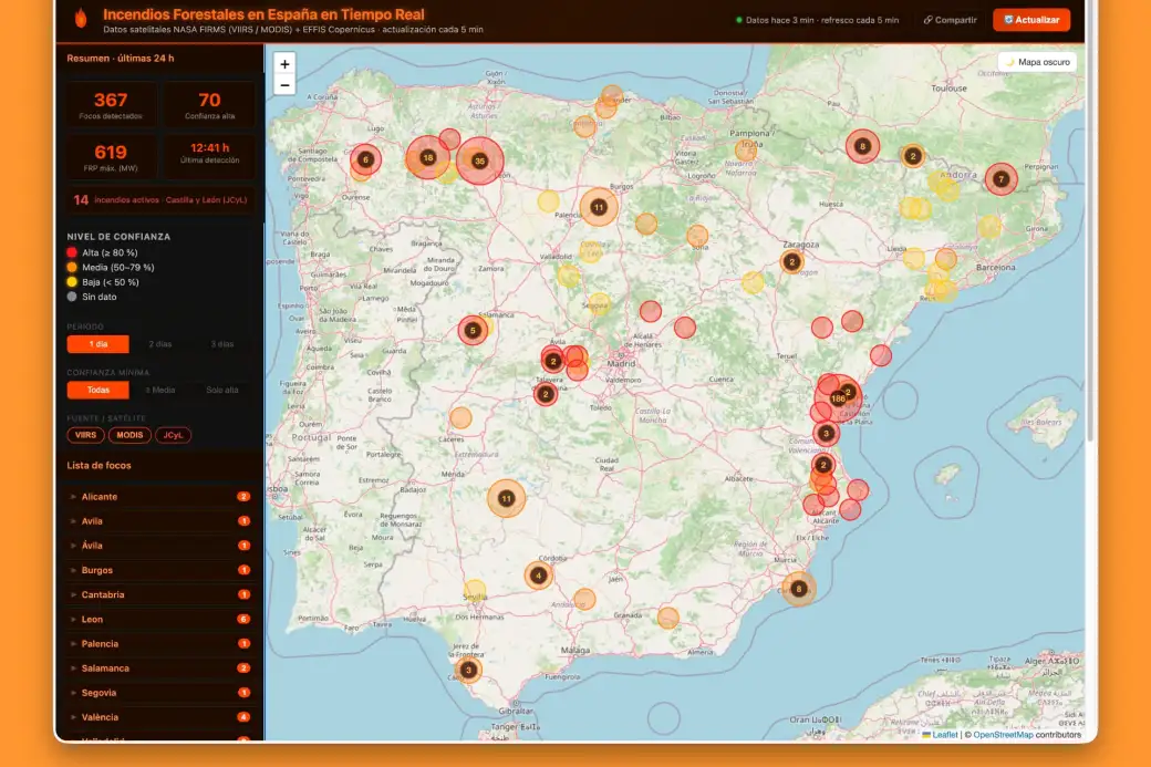Mapa de incendios en Google Maps